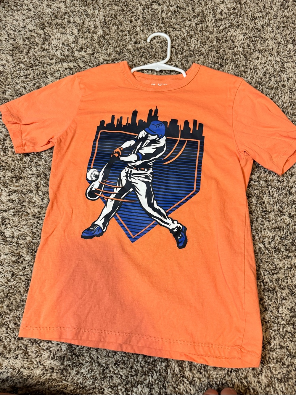 The Children's Place Orange Baseball Graphic Tee with Navy and White